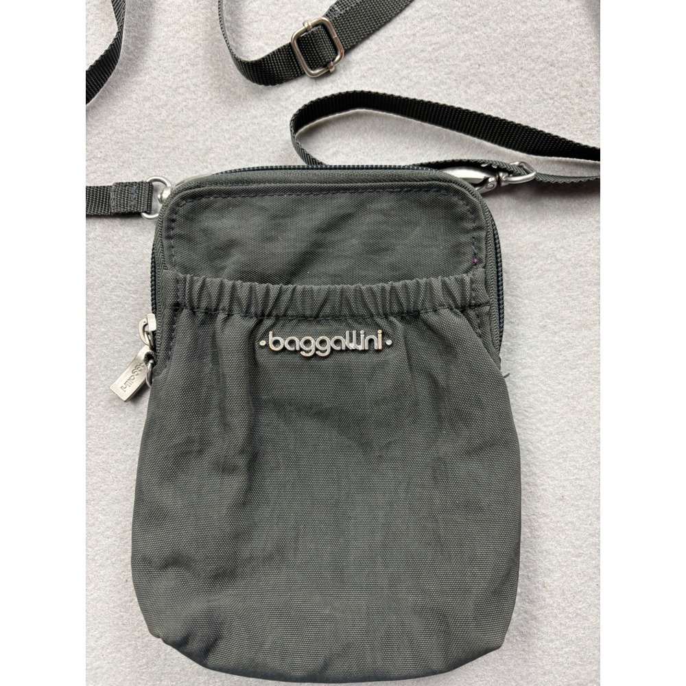 Baggalini Charcoal Gray Nylon RFID Bryant Pouch Mini Crossbody Travel Wallet Bag - Picture 2 of 8